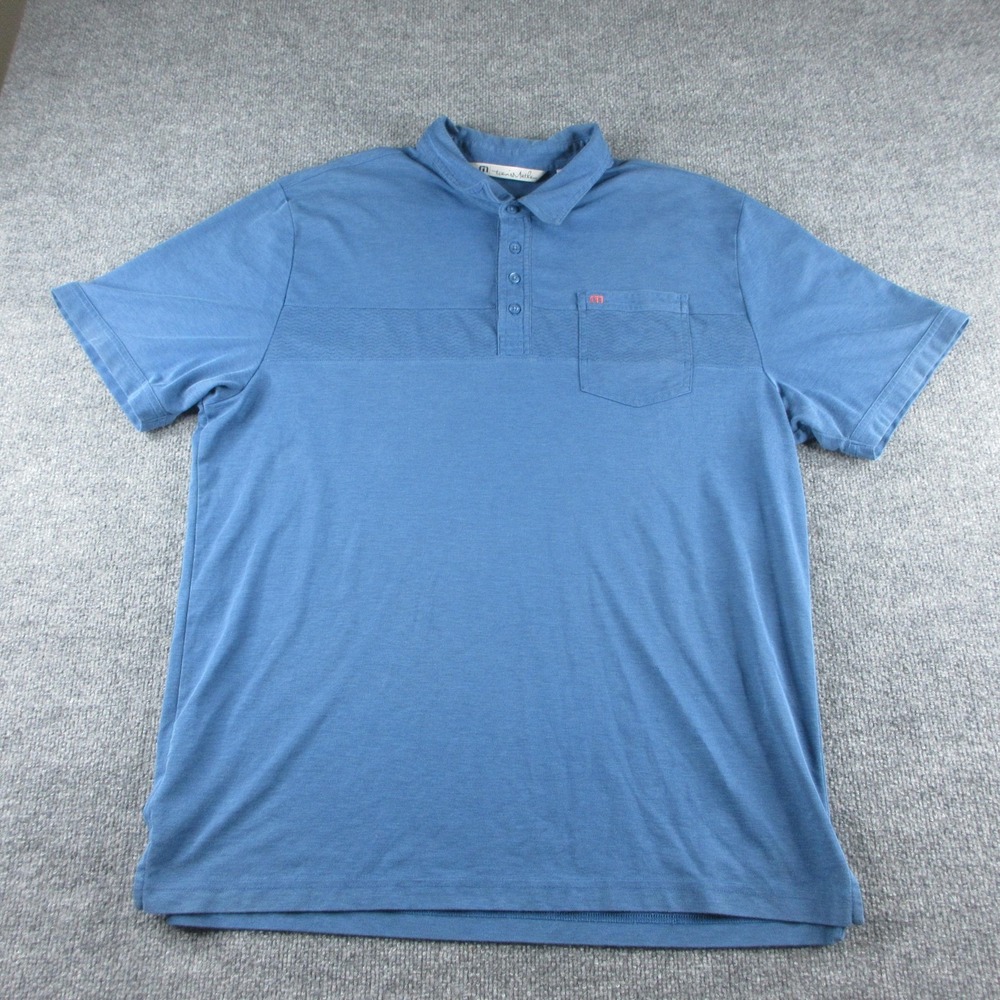 Travis Mathew Polo Shirt Mens XXL Blue Short Sleeve Pima Cotton Golf Pocket Logo